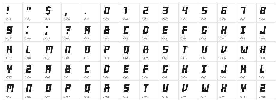 Players Italic Character Map