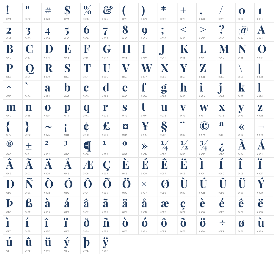 Playfair Display Bold1 Character Map