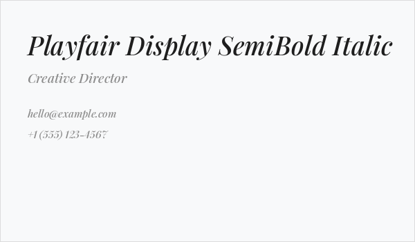 Playfair Display SemiBold Italic Business Card