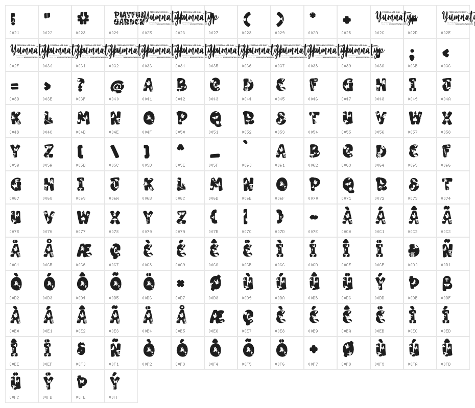 Playful Garden Personal Use Character Map