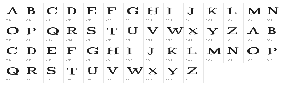 Playtitle-Regular Character Map