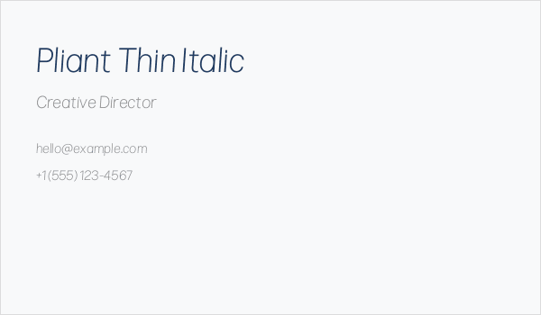 Pliant Thin Italic Business Card