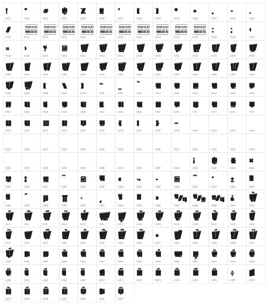 Pligo PERSONAL USE ONLY Character Map
