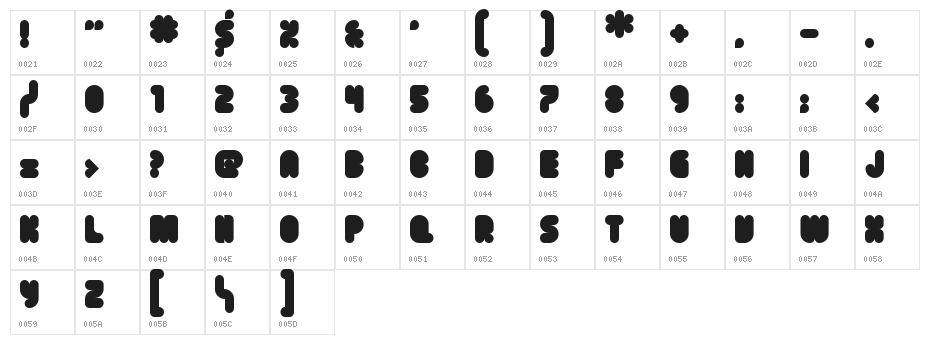 Plump Regular Character Map