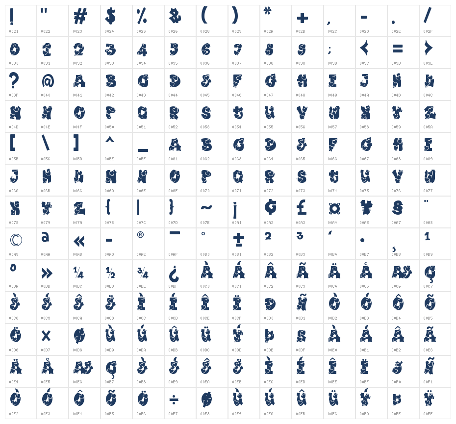 Plump Valentine Character Map