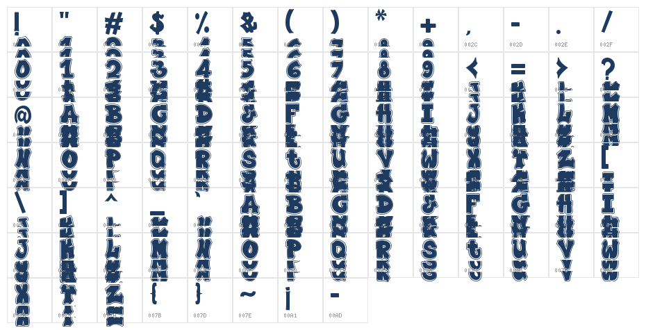 Plump Varsity Stacked Character Map