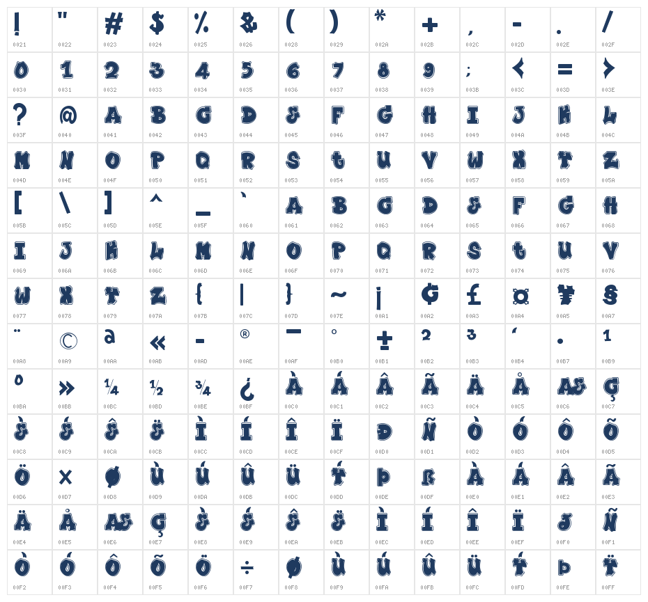 Plump Varsity Character Map