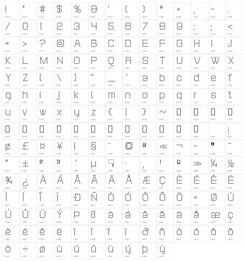 POE Headline Outline Regular Character Map