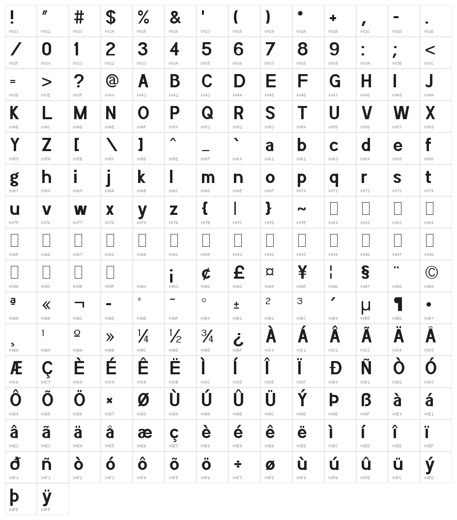 POE Sans Pro Bold Character Map