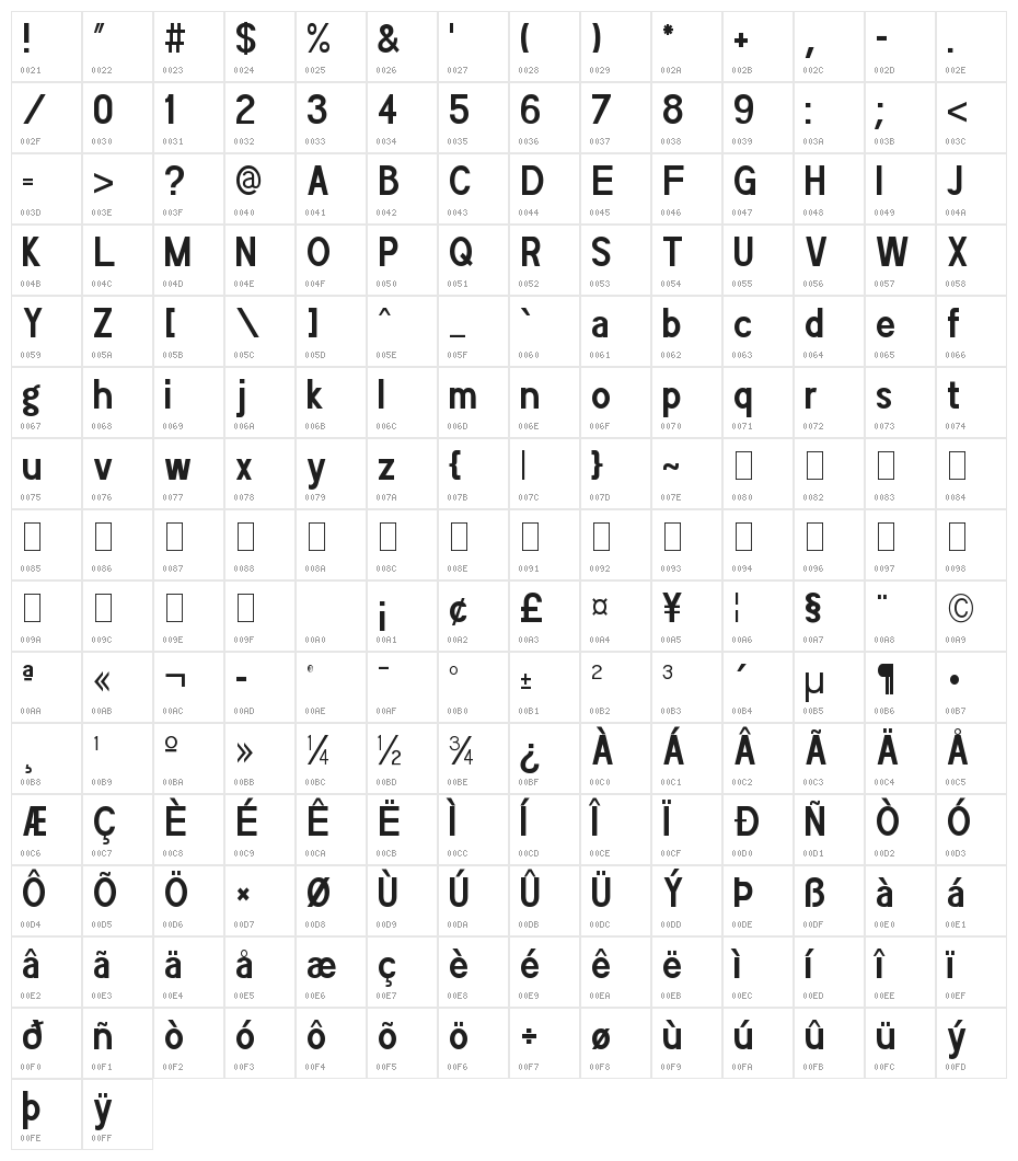 POE Sans Pro Condensed Bold Character Map