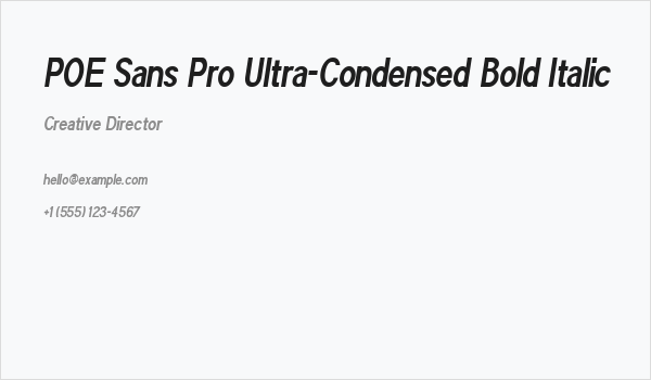 POE Sans Pro Ultra-Condensed Bold Italic Business Card