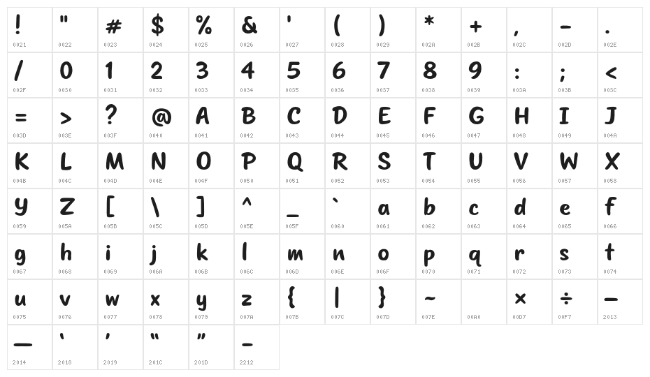 PochiDEMO-Regular Character Map