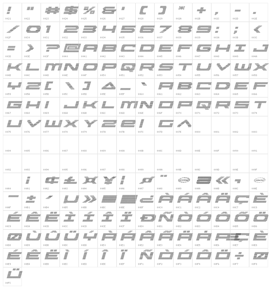 Pocket Ball 3D Italic Character Map