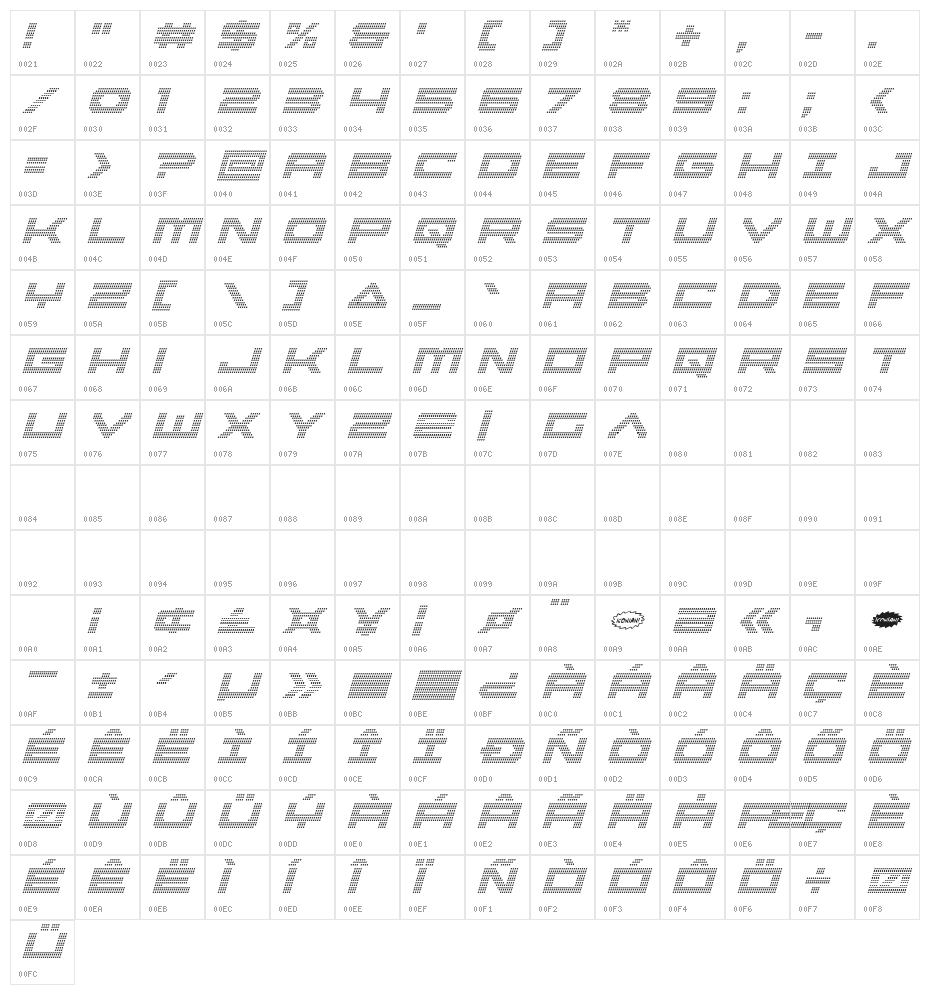 Pocket Ball Condensed Italic Character Map