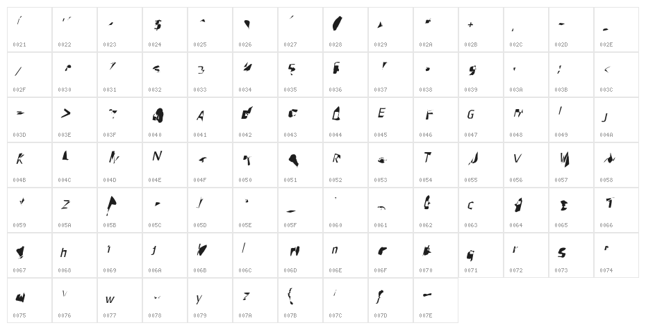 Pointer ExtraCondensed Oblique Character Map