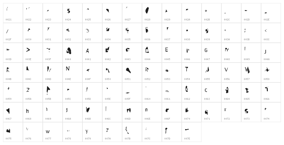 Pointer ExtraCondensed Character Map
