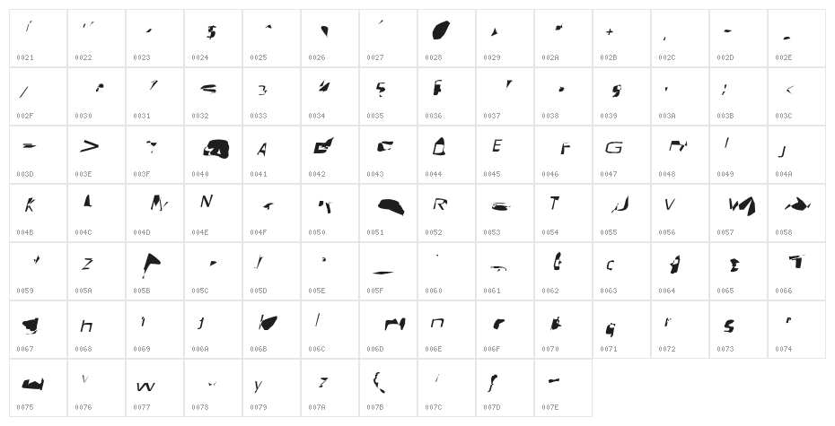 Pointer UltraExtended Oblique Character Map