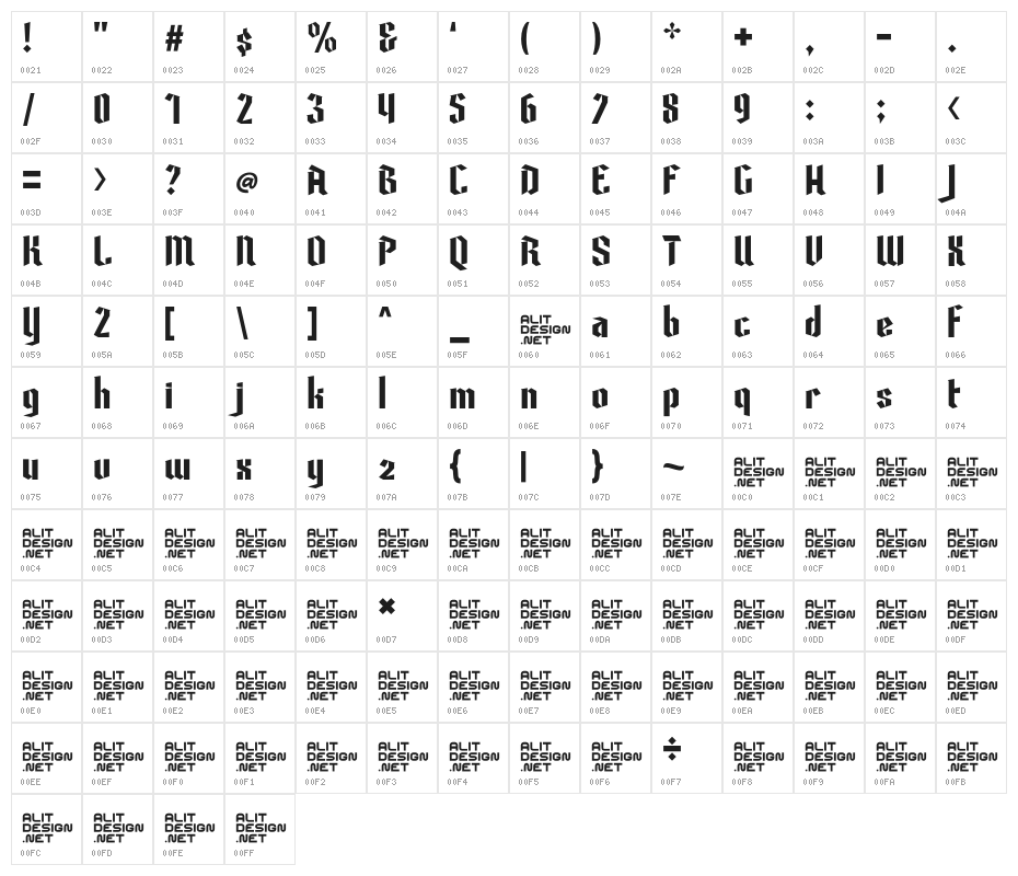 Poison Freak Regular Character Map