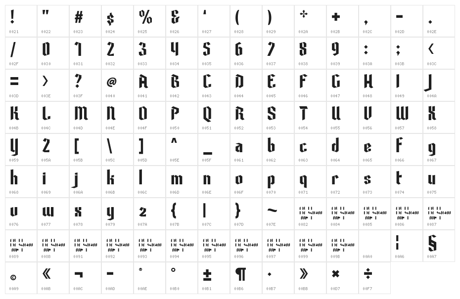 Poison Freak Regular Character Map