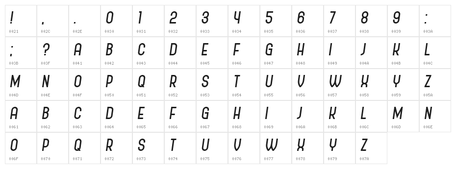 Policemen Black Italic Character Map