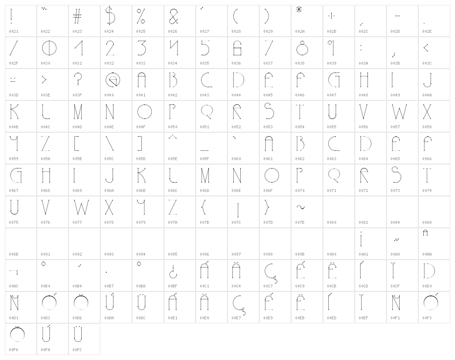 Polyline TypoRegular Character Map