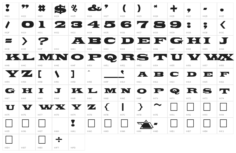 Poncho Regular Character Map