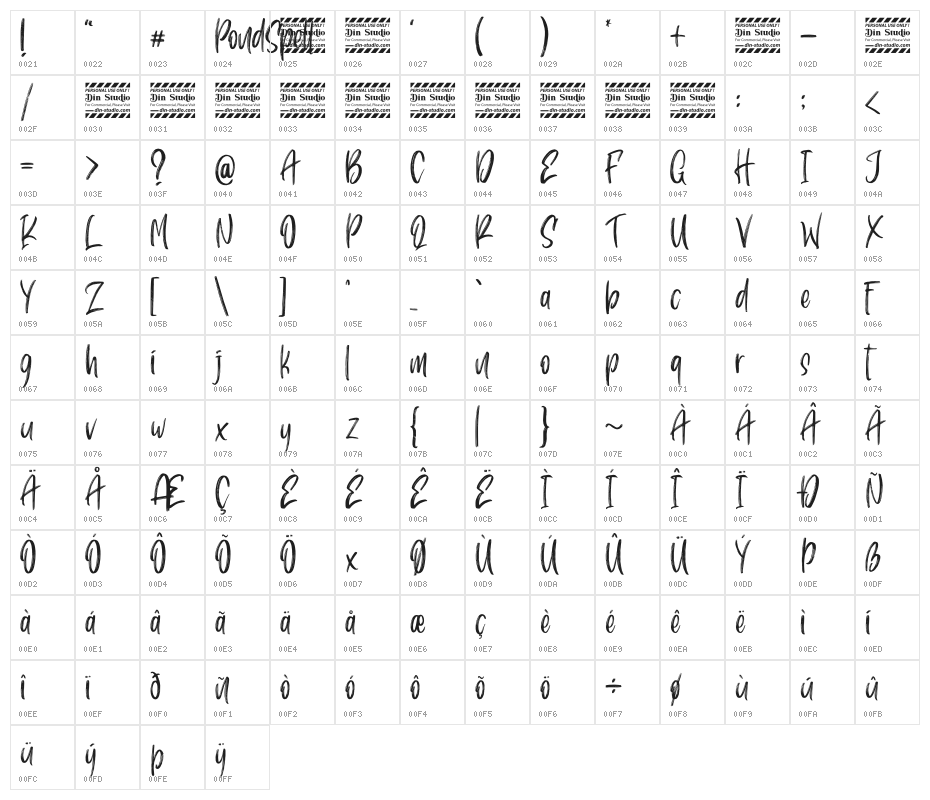 Pondspell Personal Use Character Map