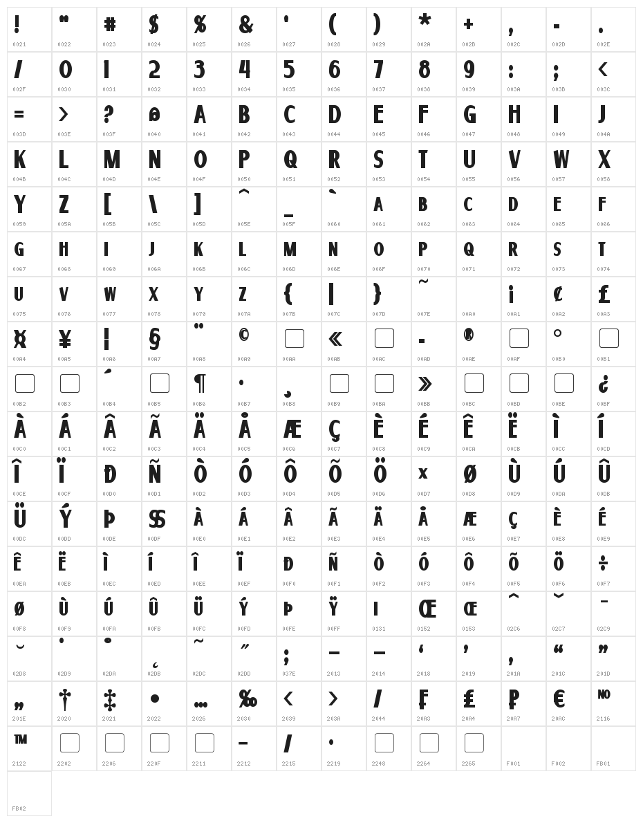 Ponsonby Bold Character Map