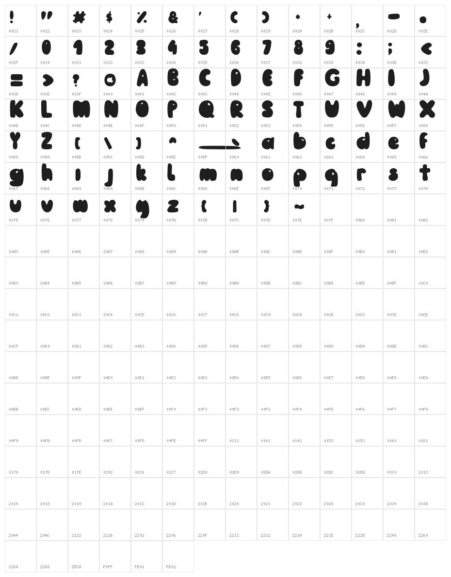 Pooh-Regular Character Map