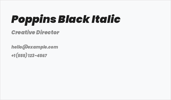 Poppins Black Italic Business Card