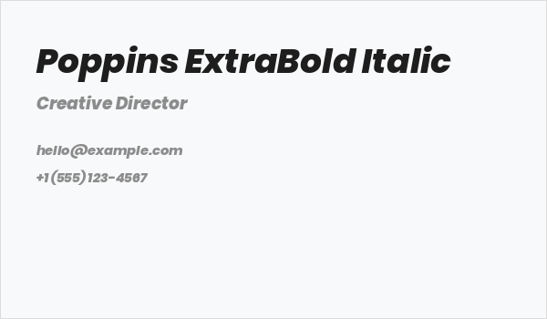 Poppins ExtraBold Italic Business Card