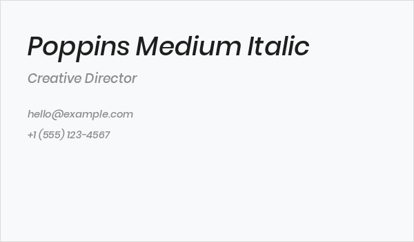 Poppins Medium Italic Business Card