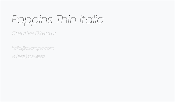 Poppins Thin Italic Business Card