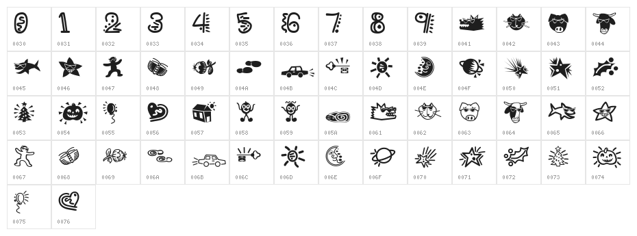 PopticsThreeExtras Character Map