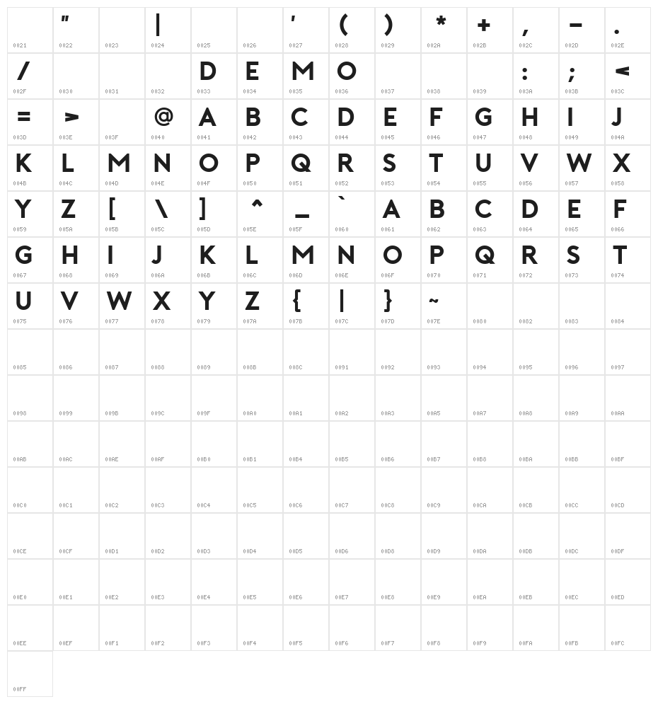 Porter Bold DEMO Character Map