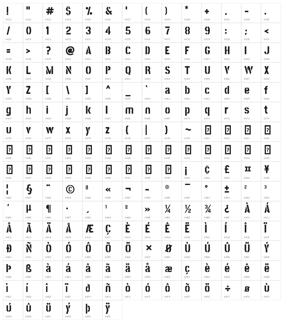 PostNoBillsColombo ExtraBold Character Map