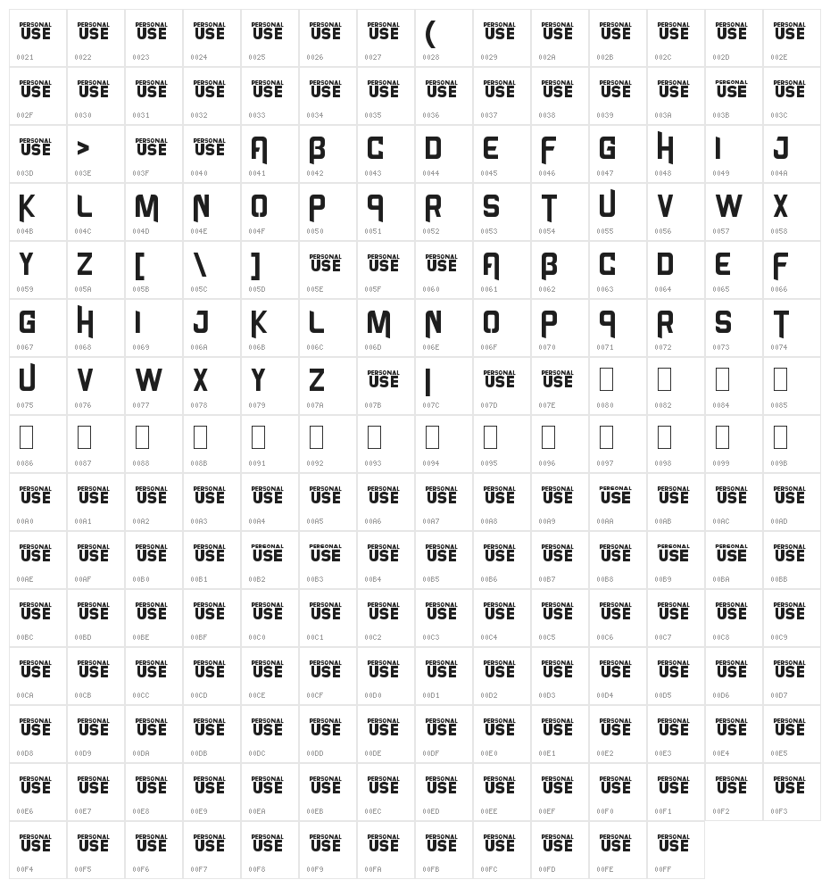 Power Bass Character Map