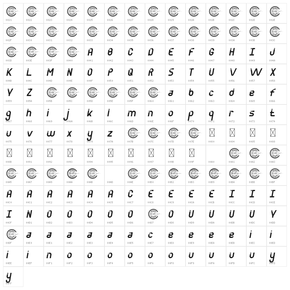 Power Clean Demo Italic Character Map