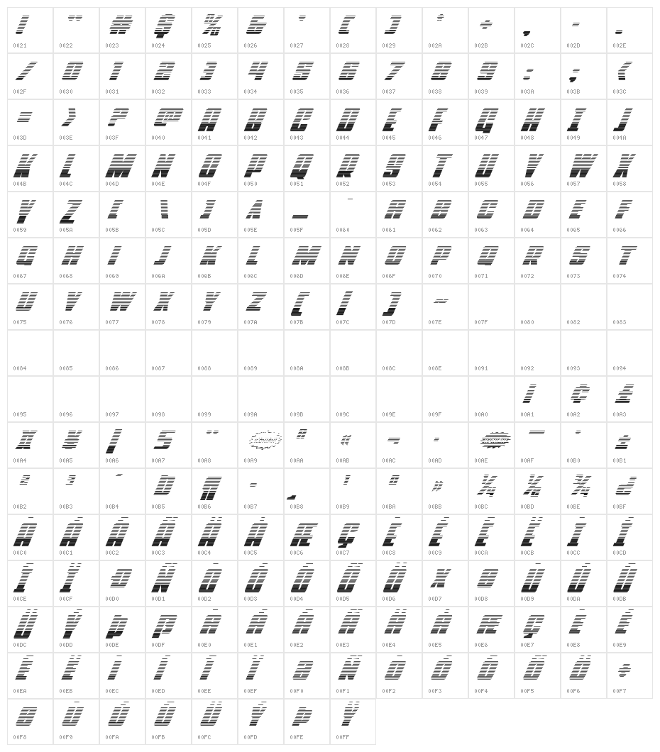 Power Lord Gradient Italic Character Map