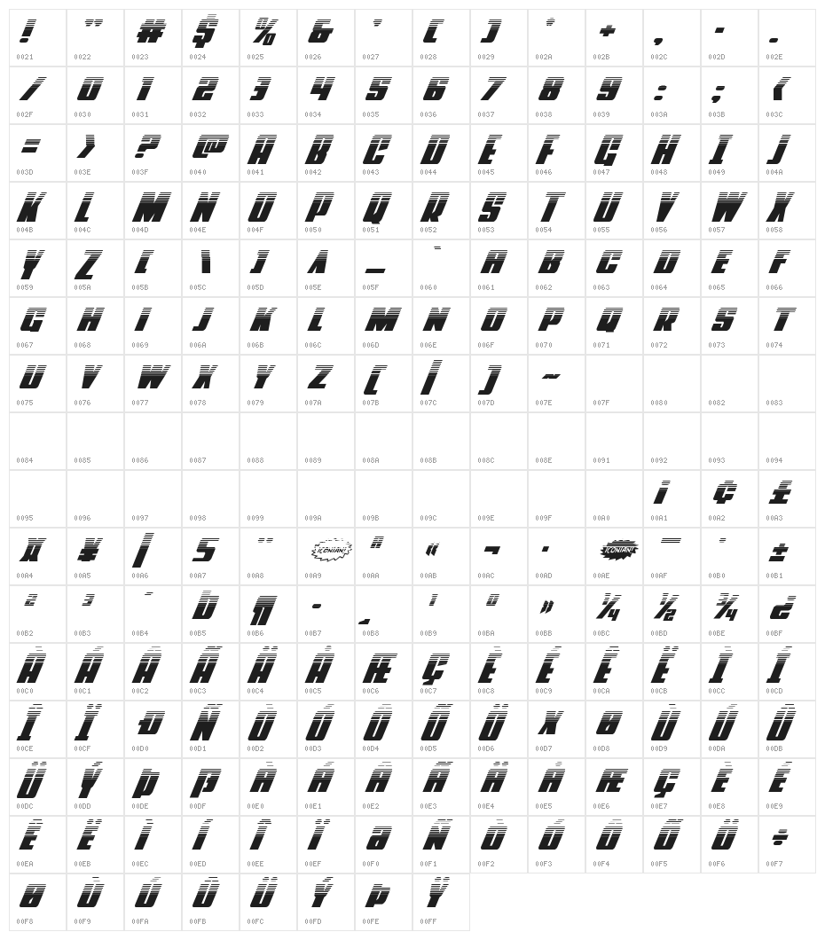 Power Lord Halftone Italic Character Map