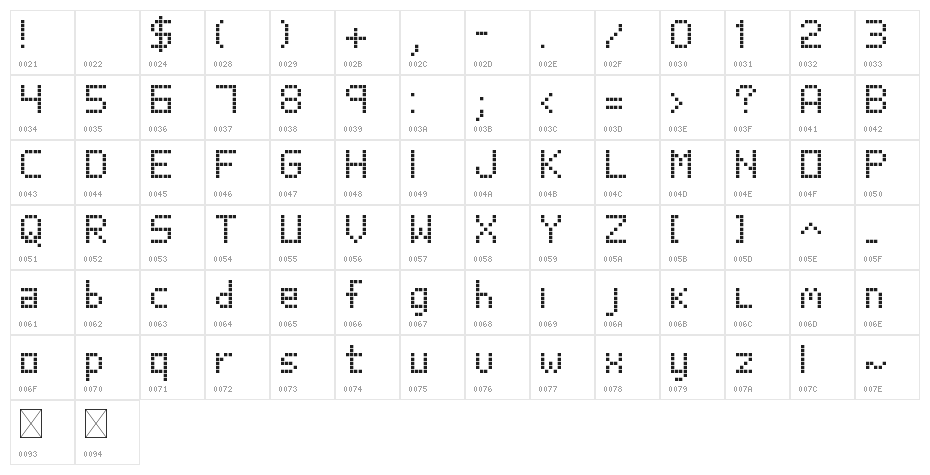 Poxel Font Regular Character Map