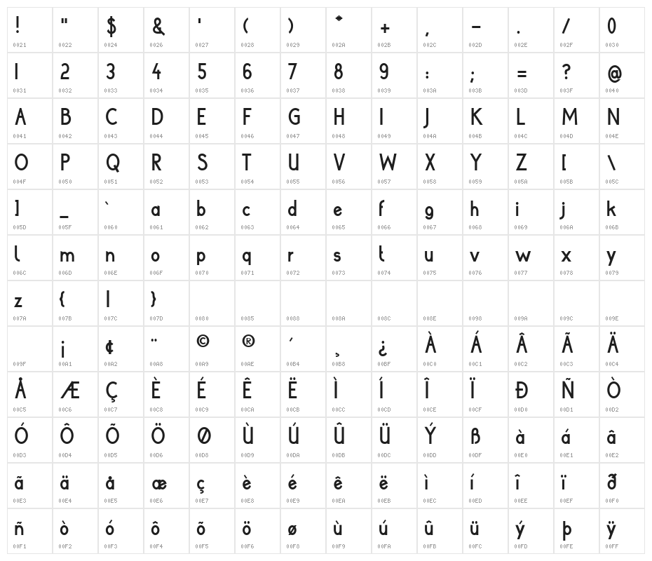 poor weekdays Bold Character Map