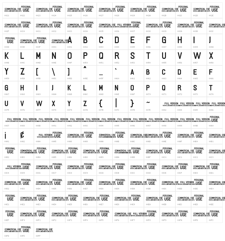 PRIMERA Semi-bold Character Map
