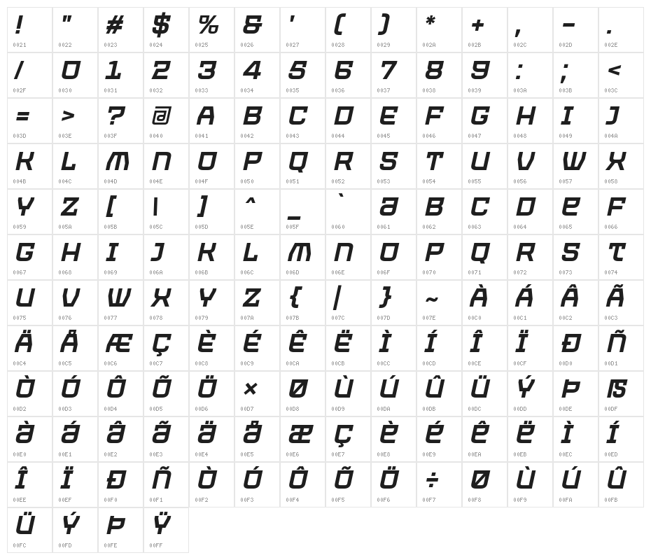 PROTECTOR Italic Character Map