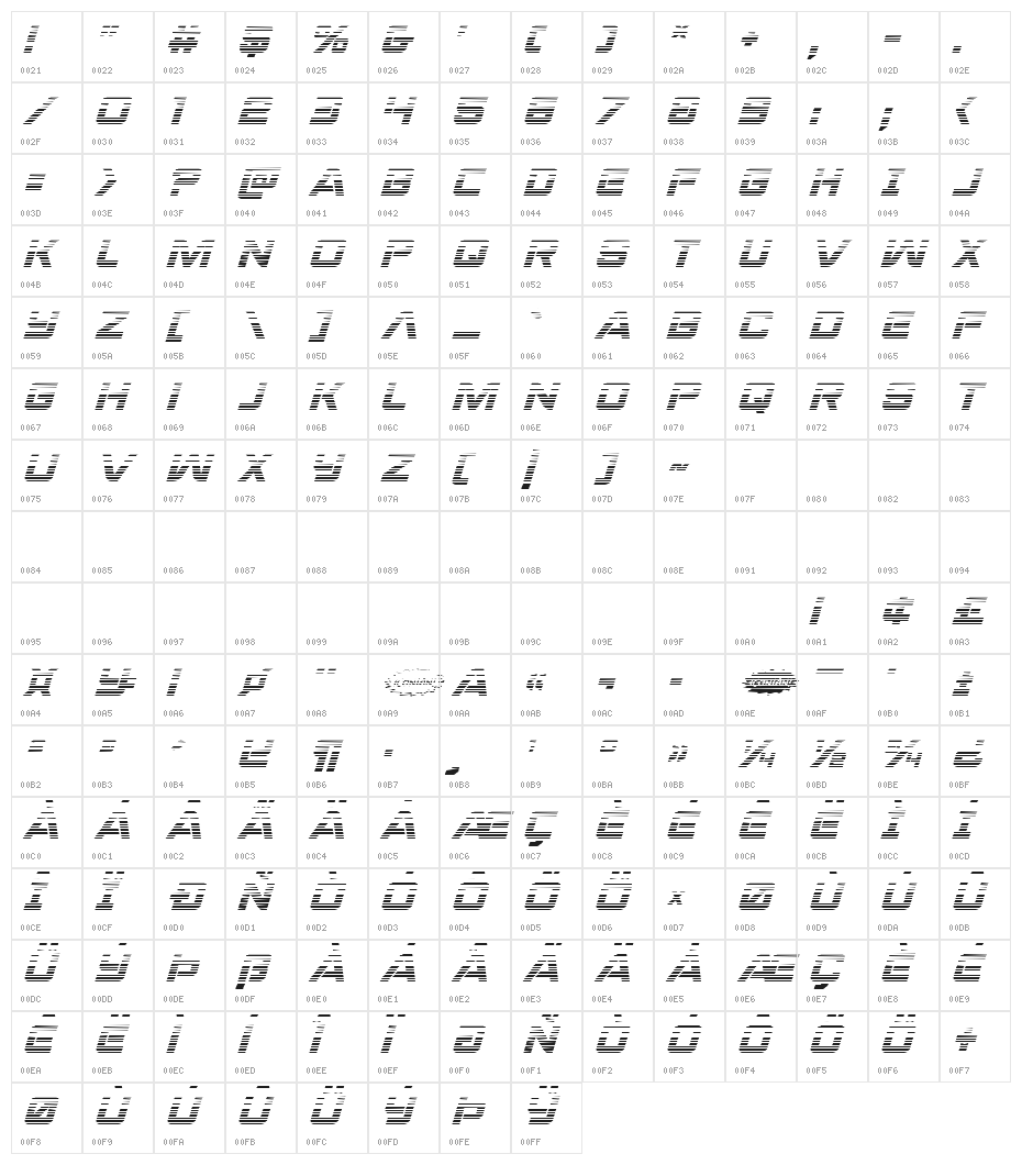 Praetorian Gradient Italic Character Map