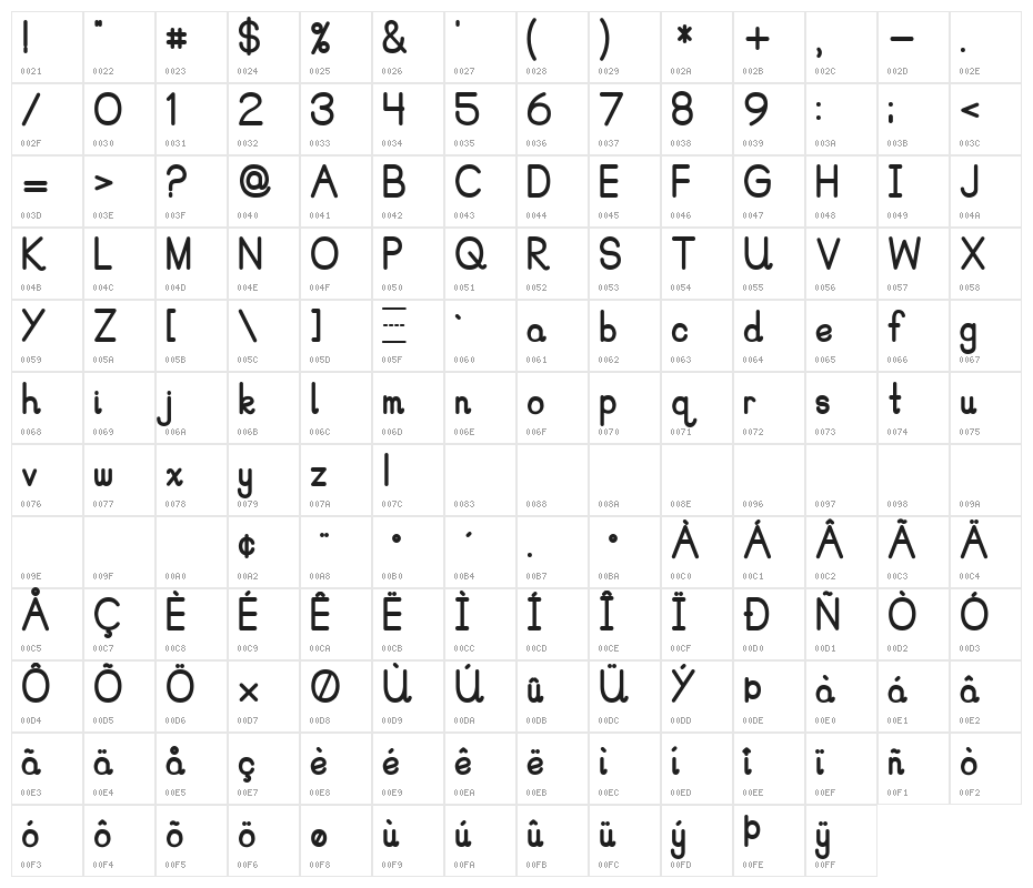 PreCursive OFL Character Map