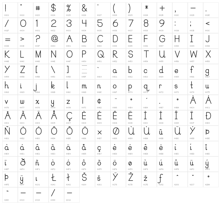 PreCursiveOFL Character Map
