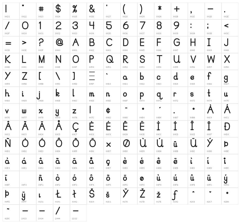 PreCursive_OFL Character Map