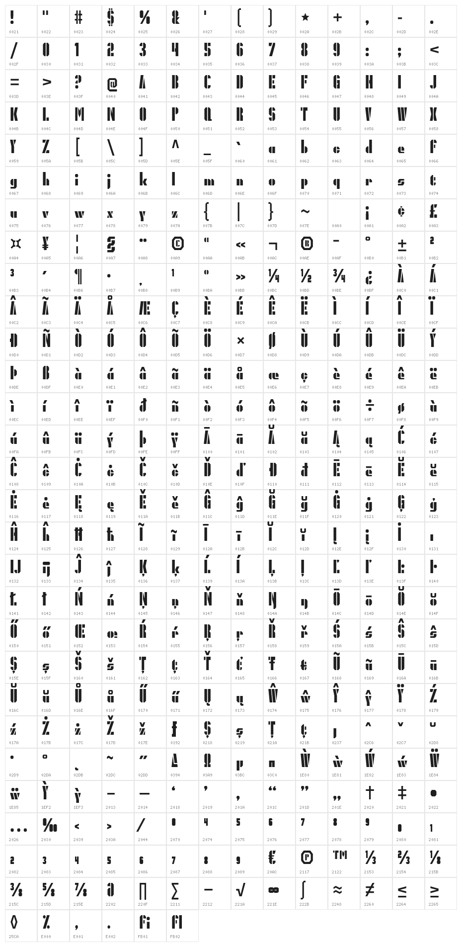 PresidentGas-Regular Character Map
