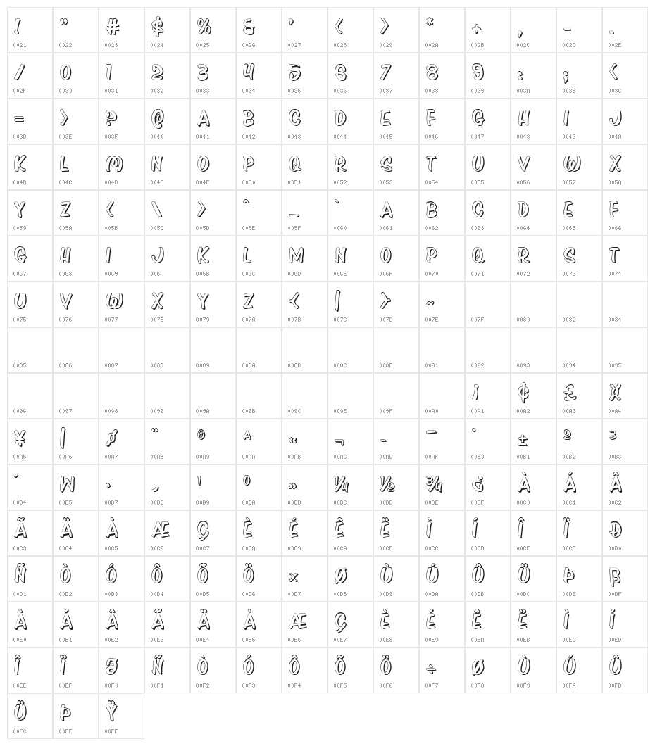 Press Darling Shadow Regular Character Map